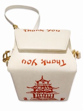 Takeout Box Crossbody Bag White Red Graphic Novelty Purse Y2K Kawaii